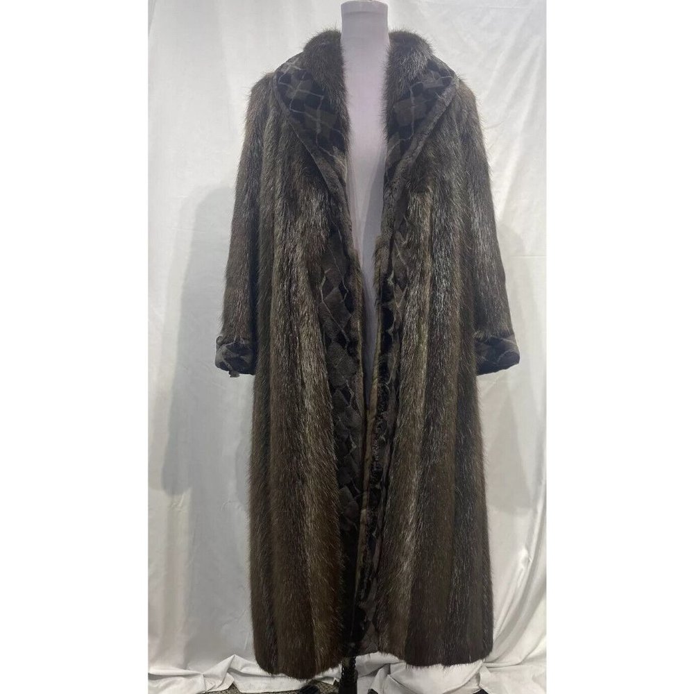 long hair beaver coat w/ sheared beaver tux and cuffs (42011)